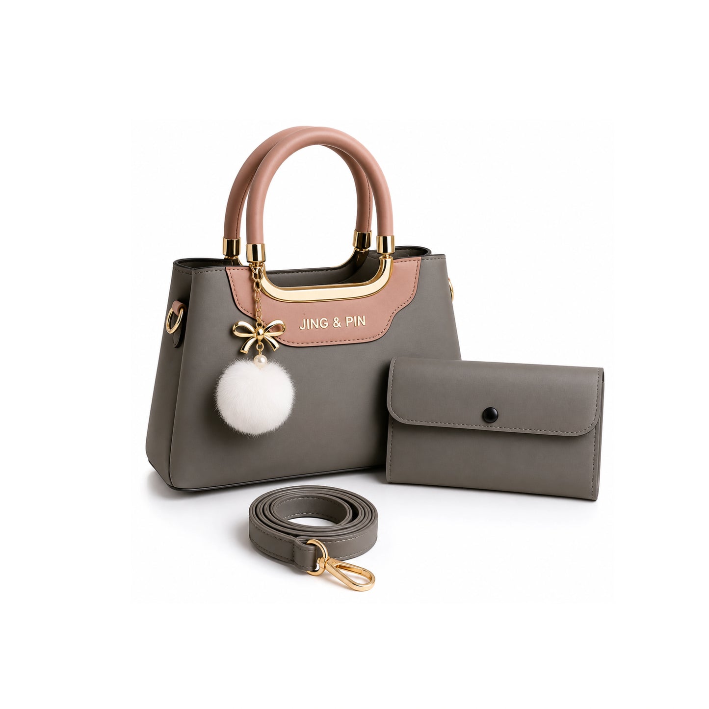 Premium 'JING & PIN' Ladies Handbag with Clutch and Shoulder Strap Option